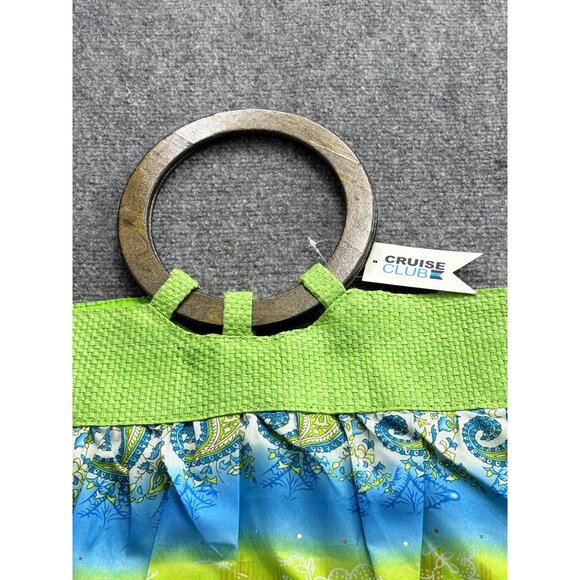 Cruise‎ Club Boho Handbag Wooden Ring Handle Green Blue Paisley Fairy Gypsy - Picture 7 of 12